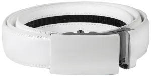 NO HOLE RACHET BELT WITH EMBROIDERED INITIALS OR PLAIN, SMOOTH BUCKLE