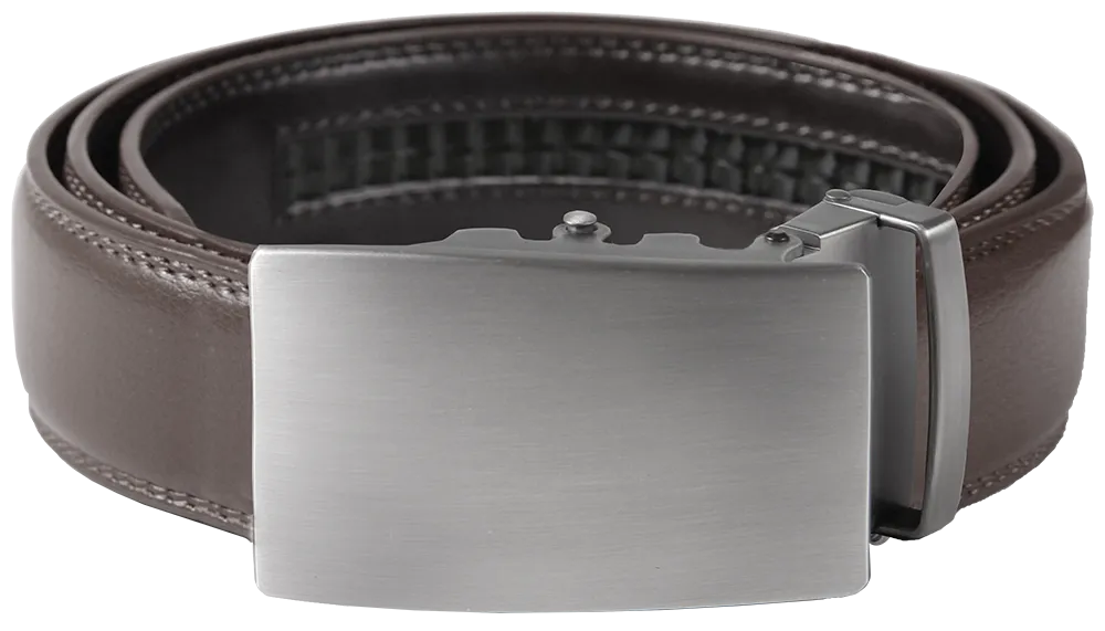 NO HOLE RACHET BELT WITH EMBROIDERED INITIALS OR PLAIN, SMOOTH BUCKLE