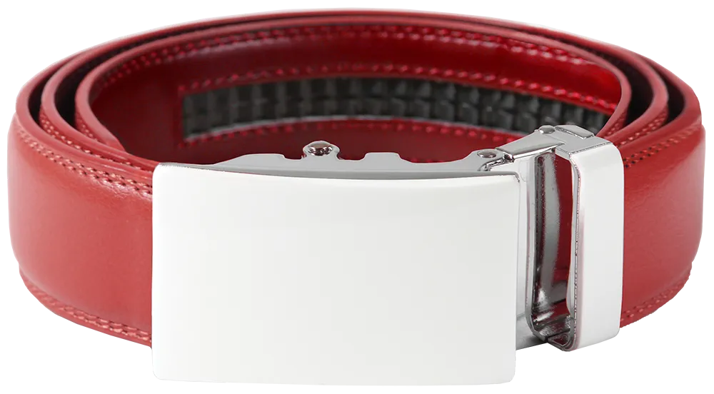 NO HOLE RACHET BELT WITH EMBROIDERED INITIALS OR PLAIN, SMOOTH BUCKLE
