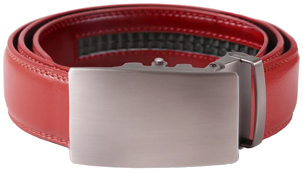 NO HOLE RACHET BELT WITH EMBROIDERED INITIALS OR PLAIN, SMOOTH BUCKLE