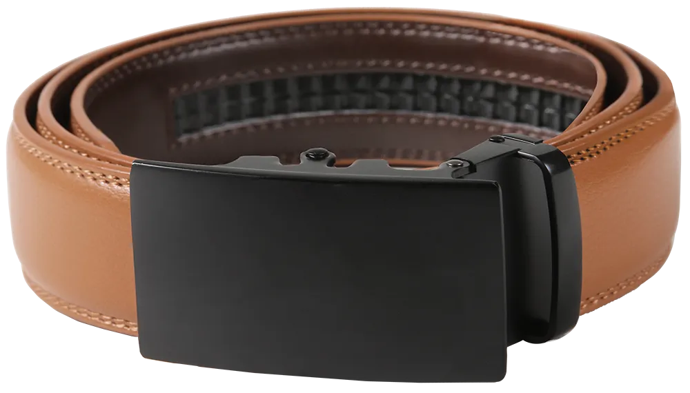 NO HOLE RACHET BELT WITH EMBROIDERED INITIALS OR PLAIN, SMOOTH BUCKLE