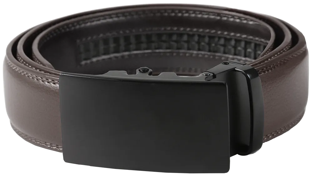 NO HOLE RACHET BELT WITH EMBROIDERED INITIALS OR PLAIN, SMOOTH BUCKLE