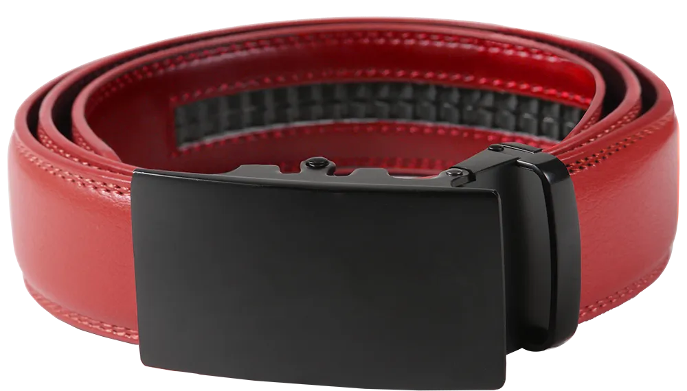 NO HOLE RACHET BELT WITH EMBROIDERED INITIALS OR PLAIN, SMOOTH BUCKLE