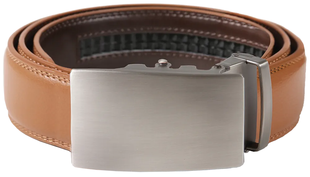 NO HOLE RACHET BELT WITH EMBROIDERED INITIALS OR PLAIN, SMOOTH BUCKLE