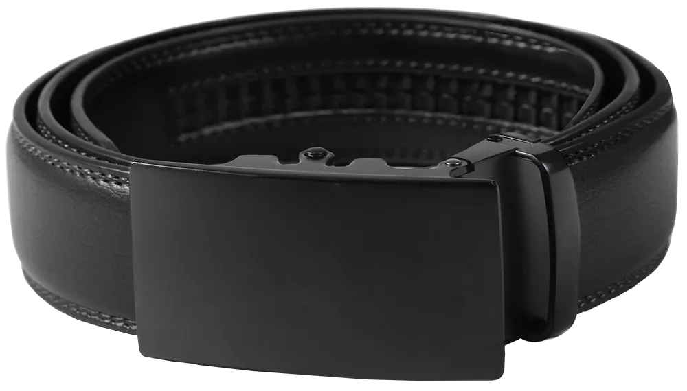 NO HOLE RACHET BELT WITH EMBROIDERED INITIALS OR PLAIN, SMOOTH BUCKLE