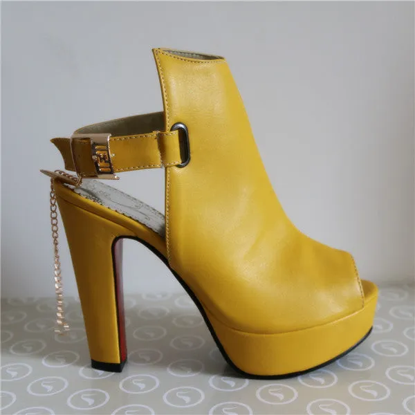 Novelty Shoes Women Pumps Spring Peep Toe Gladiator Chunky High Heels Platform Female Chains Sequined Yellow