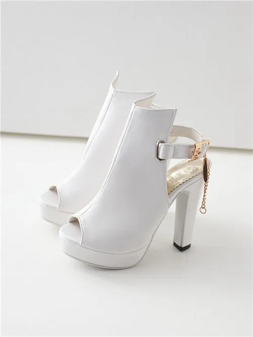 Novelty Shoes Women Pumps Spring Peep Toe Gladiator Chunky High Heels Platform Female Chains Sequined Yellow