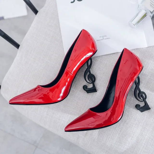 Novelty Strange Style Heels Pumps Women Genuine Leather Sexy Symbol In Heels Pointed Toe Shallow Super Heels Women Shoes Party