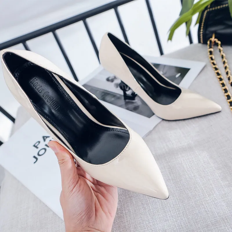 Novelty Strange Style Heels Pumps Women Genuine Leather Sexy Symbol In Heels Pointed Toe Shallow Super Heels Women Shoes Party