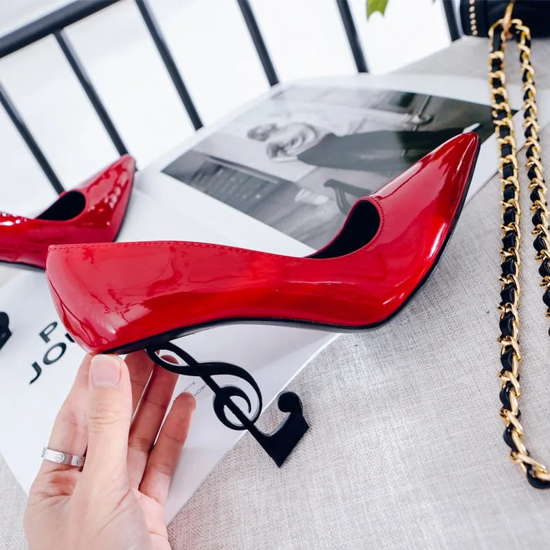Novelty Strange Style Heels Pumps Women Genuine Leather Sexy Symbol In Heels Pointed Toe Shallow Super Heels Women Shoes Party