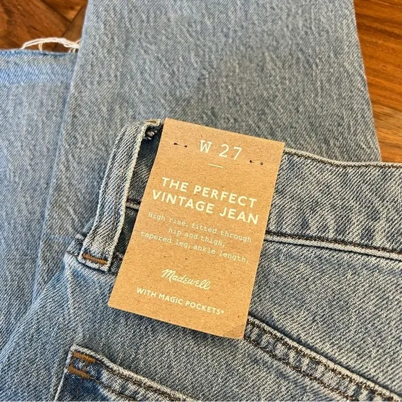 NWT Madewell The Perfect Vintage Jean in Bradwell Wash: Ripped Edition 27 NJ175