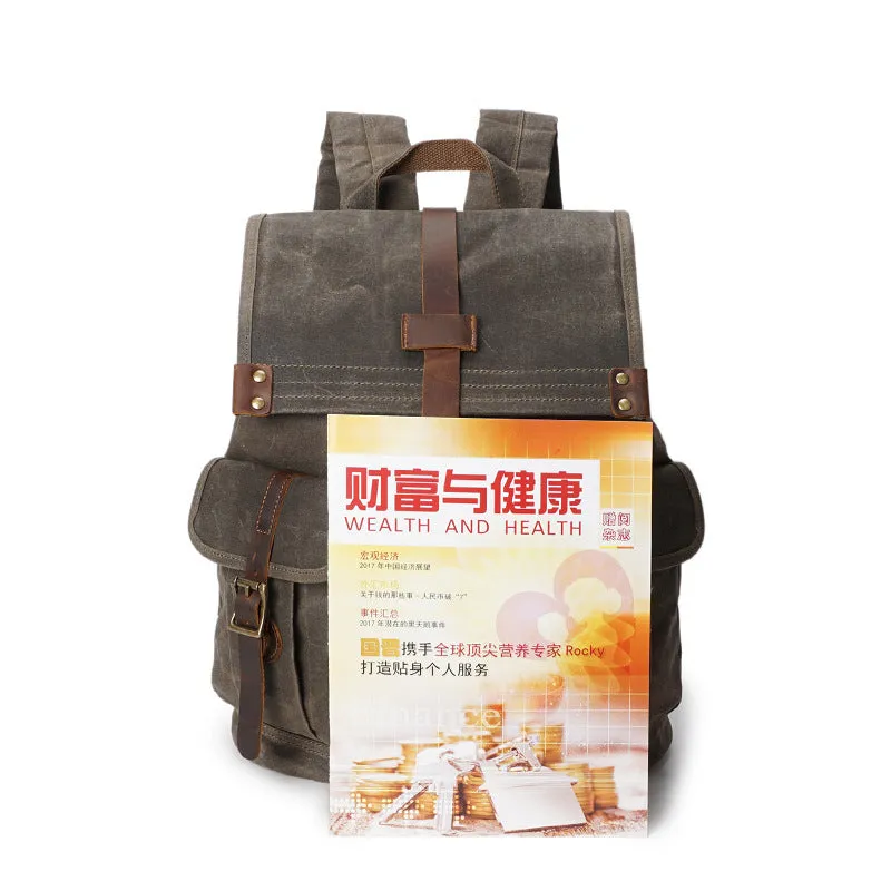 Outing Sport Travelling Waxed Canvas Leather Backpack, Casual Laptop Backpack, Vintage Waterproof Shoulder School Bag 5252