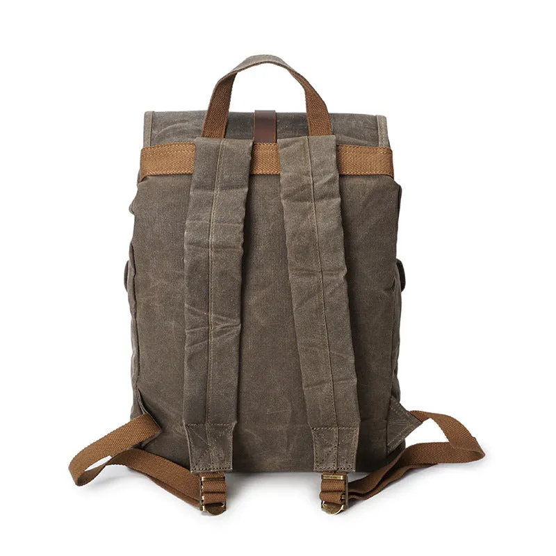 Outing Sport Travelling Waxed Canvas Leather Backpack, Casual Laptop Backpack, Vintage Waterproof Shoulder School Bag 5252