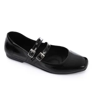 Patent Leather Double Buckled Mary Janes - Black