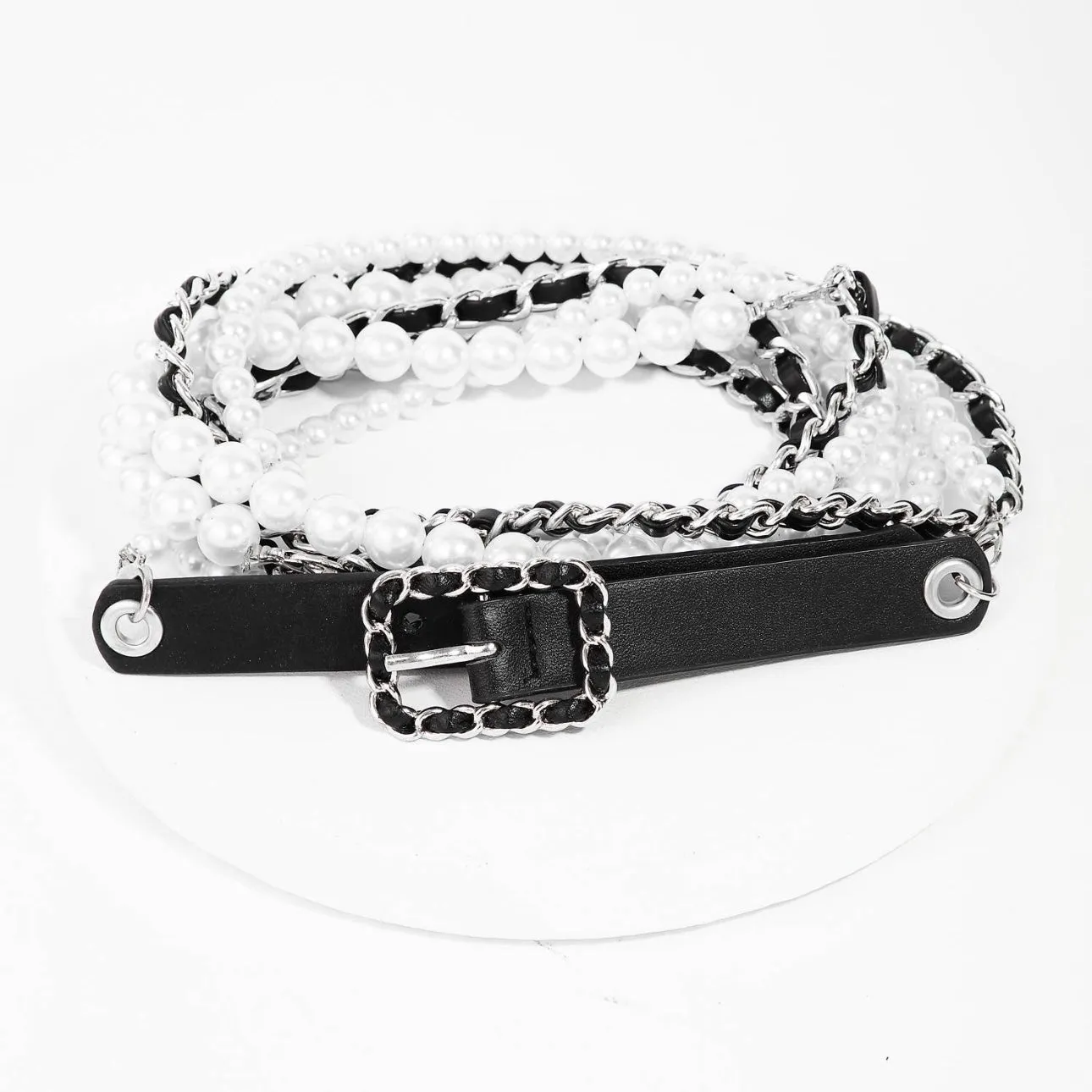 Pearl & Chain Belt: Black