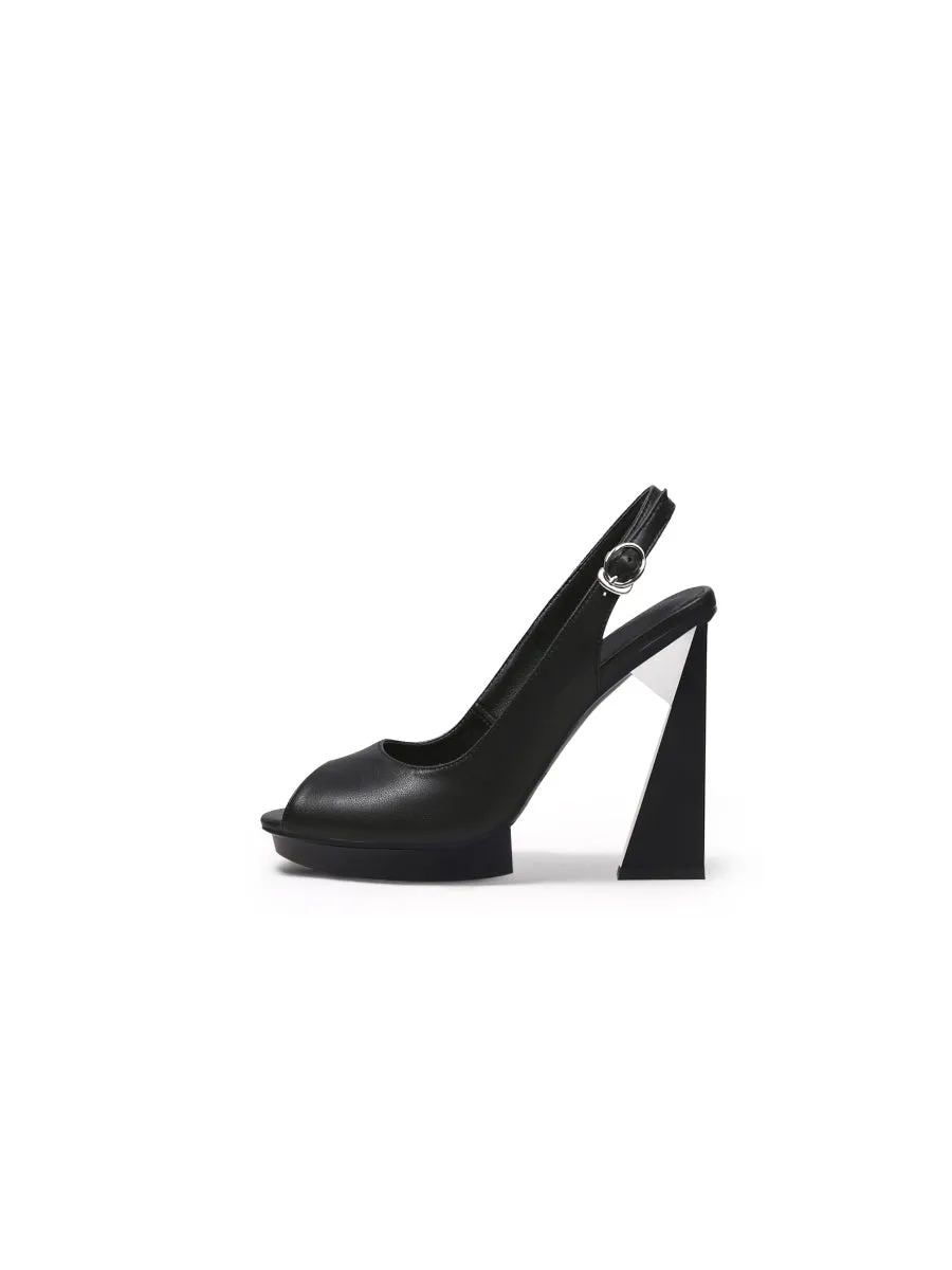 Peep-Toe Black Leather Classic Slingback