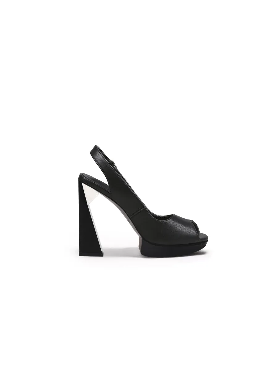 Peep-Toe Black Leather Classic Slingback