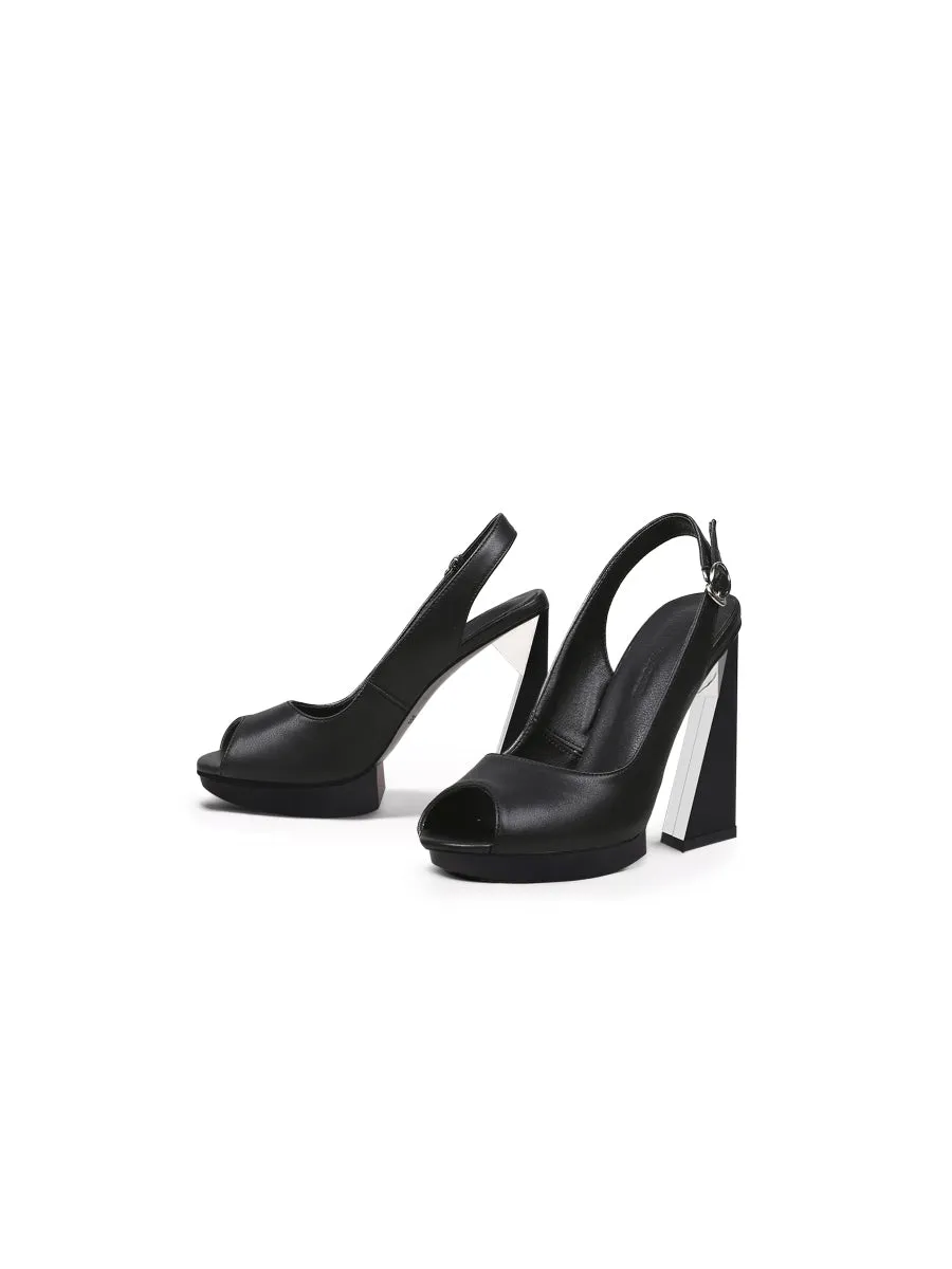 Peep-Toe Black Leather Classic Slingback