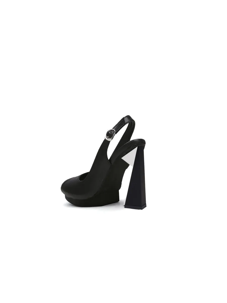 Peep-Toe Black Leather Classic Slingback