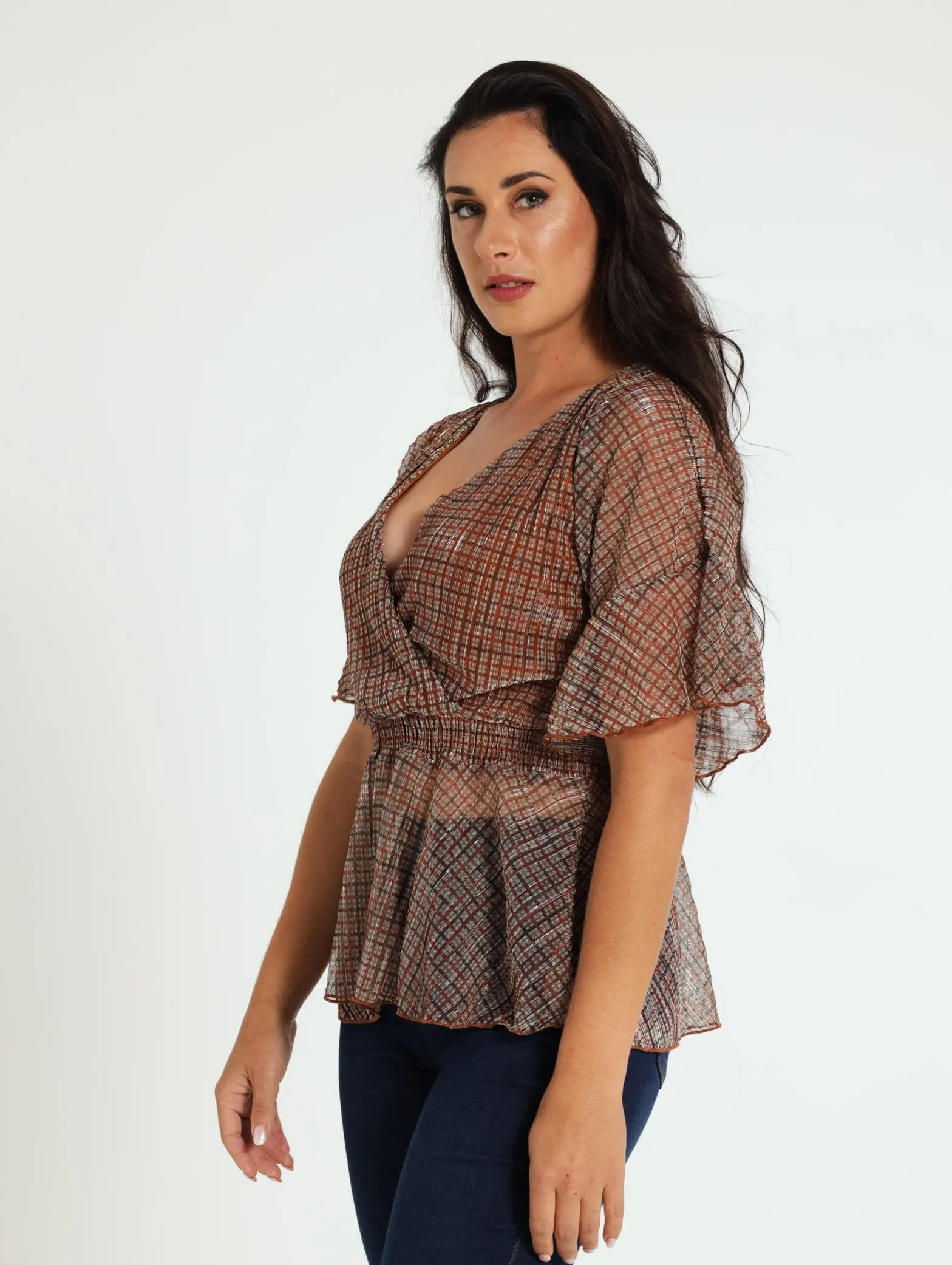 Peplum Wrap Detail Plisse Blouse