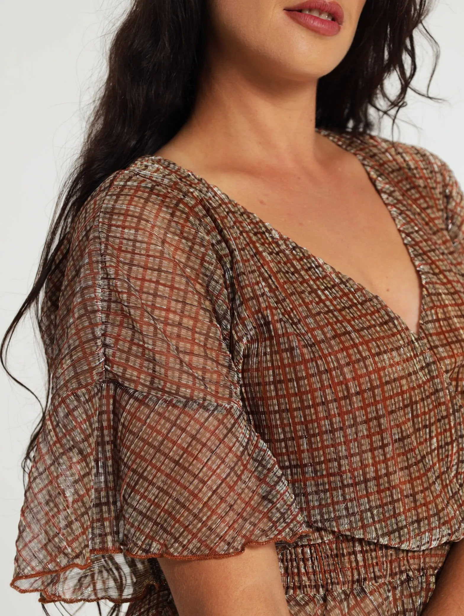 Peplum Wrap Detail Plisse Blouse
