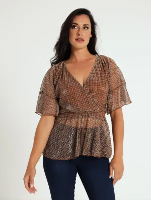 Peplum Wrap Detail Plisse Blouse