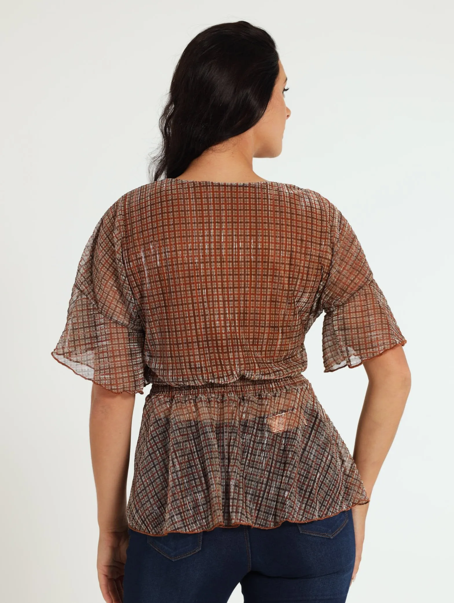 Peplum Wrap Detail Plisse Blouse
