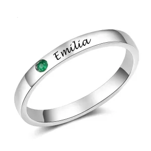 Personalized Sterling Silver Ring - One Custom Names - One Custom Birthstones - Customized Gifts
