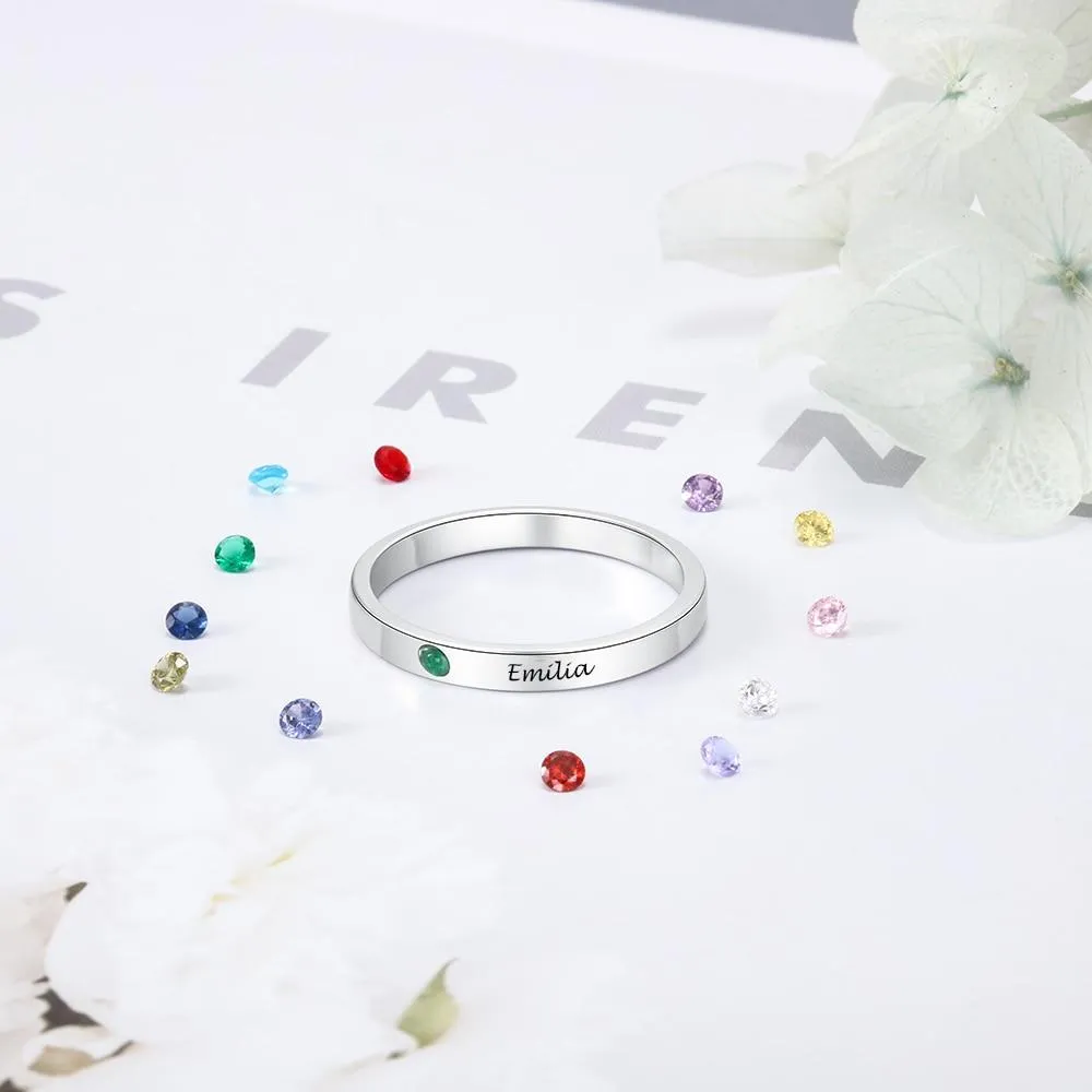 Personalized Sterling Silver Ring - One Custom Names - One Custom Birthstones - Customized Gifts