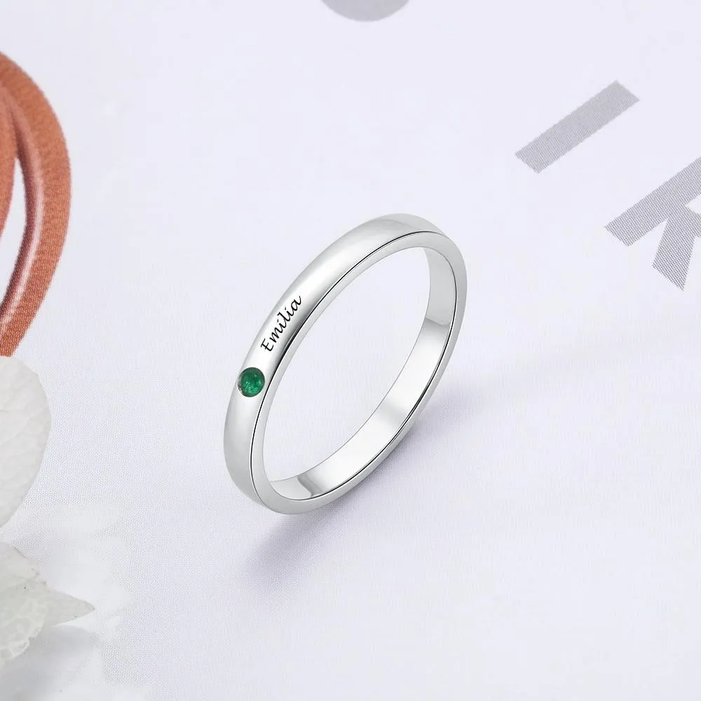 Personalized Sterling Silver Ring - One Custom Names - One Custom Birthstones - Customized Gifts