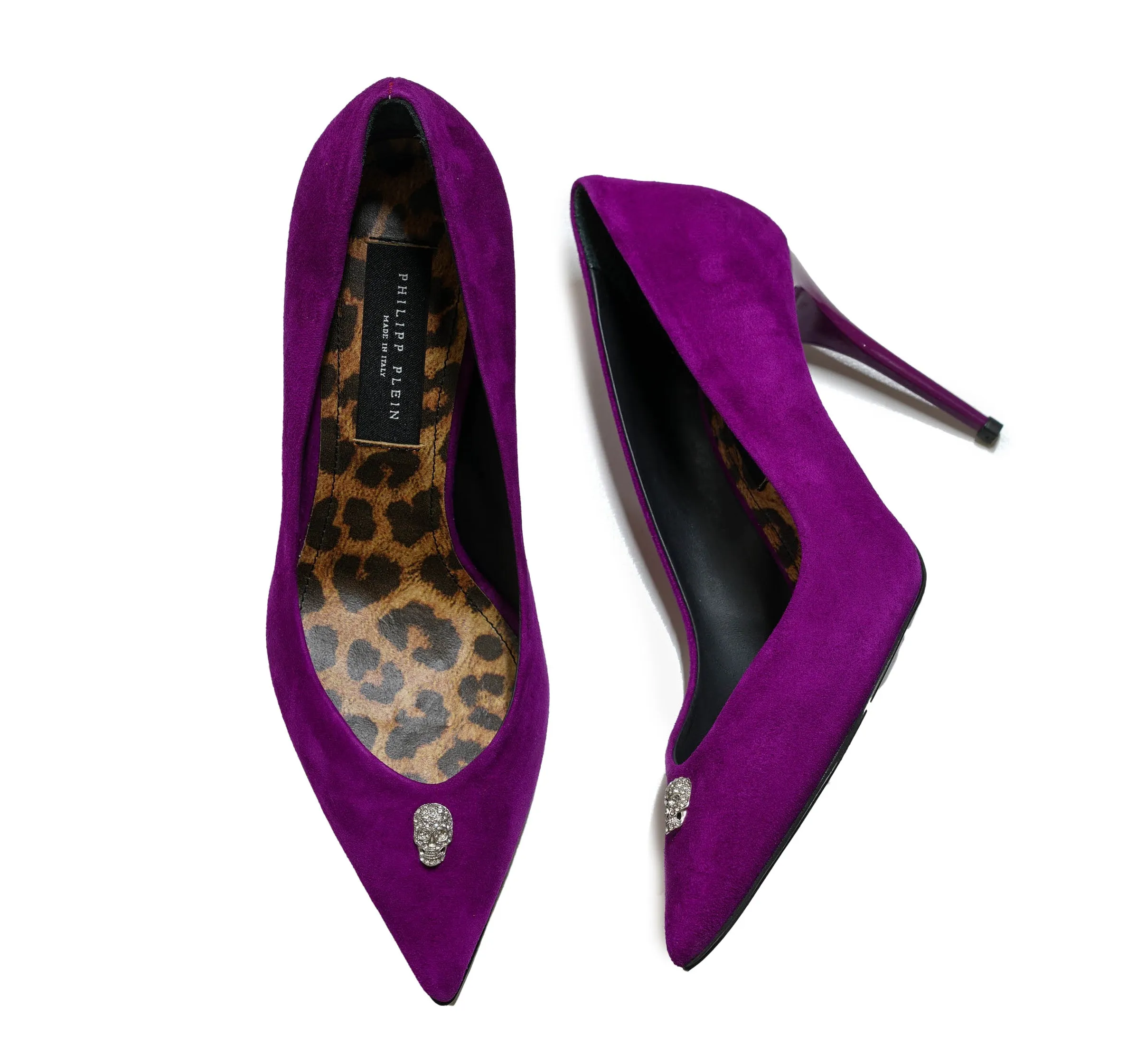 Philipp Plein Women's Fuxia Suede Skull Pump 90