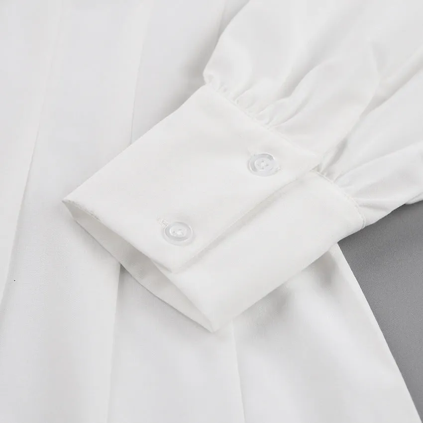 Pile Collar Shirred Frill Elastic Waist Single-breasted Shirts