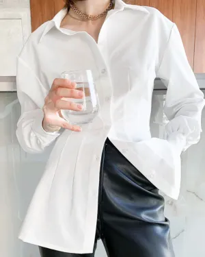 Pile Collar Shirred Frill Elastic Waist Single-breasted Shirts