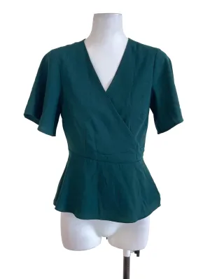 Pine Green Wrap Peplum  Blouse