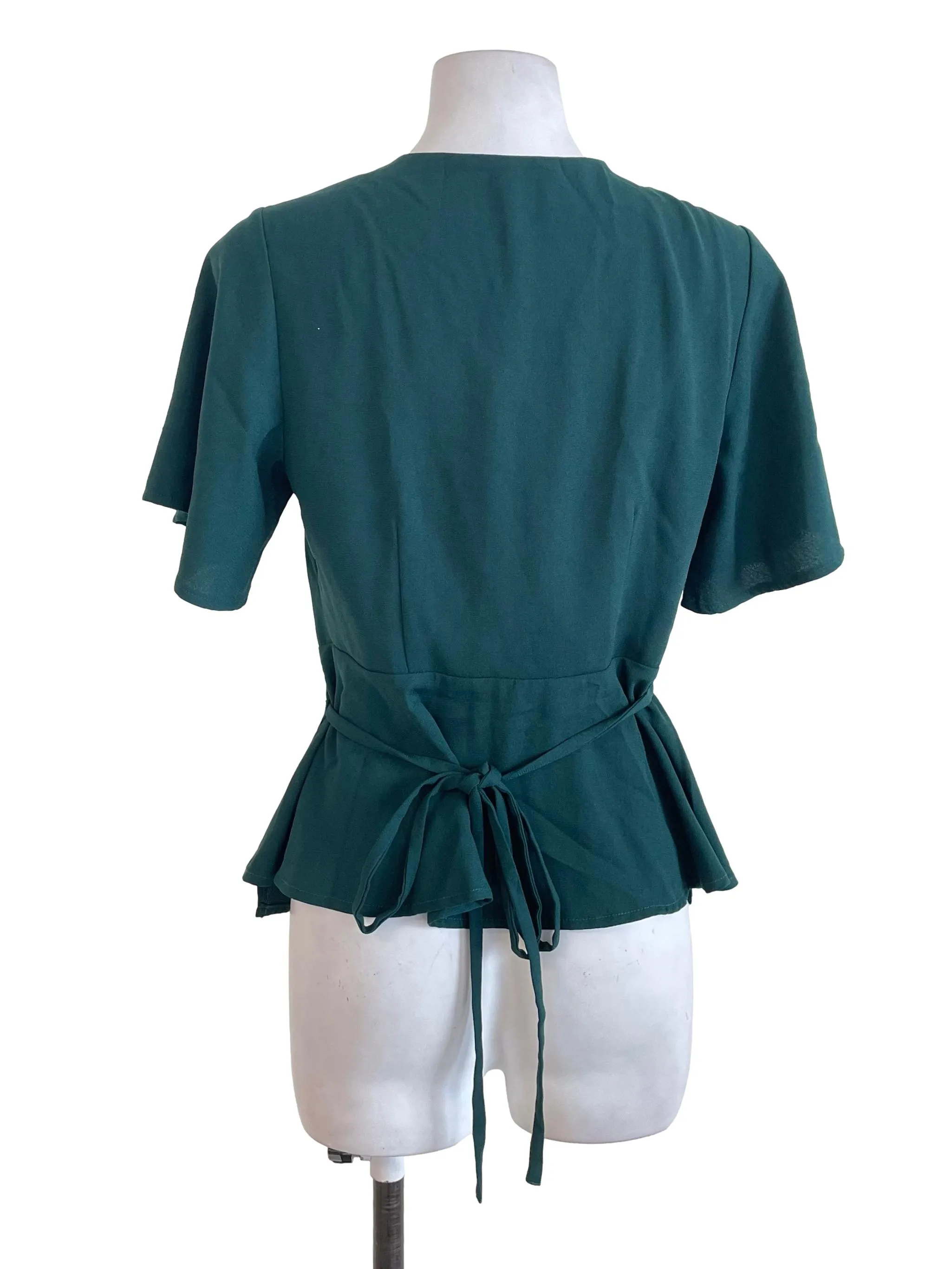 Pine Green Wrap Peplum  Blouse
