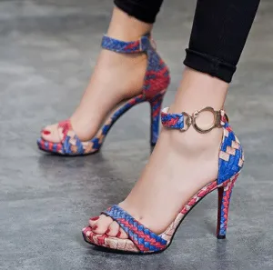 Plaid High Sandals Women Cross-Tied Heels Ladies Ankle Strap Lace Up Party Bow High Shoes