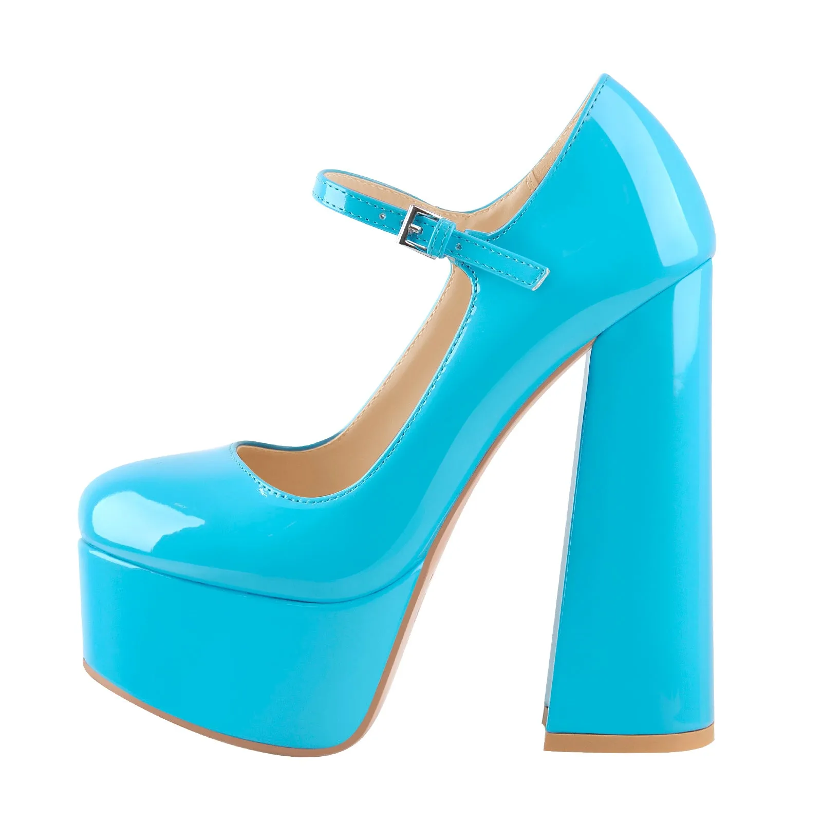 Platform Round Toe Chunky Square High Heels Pumps