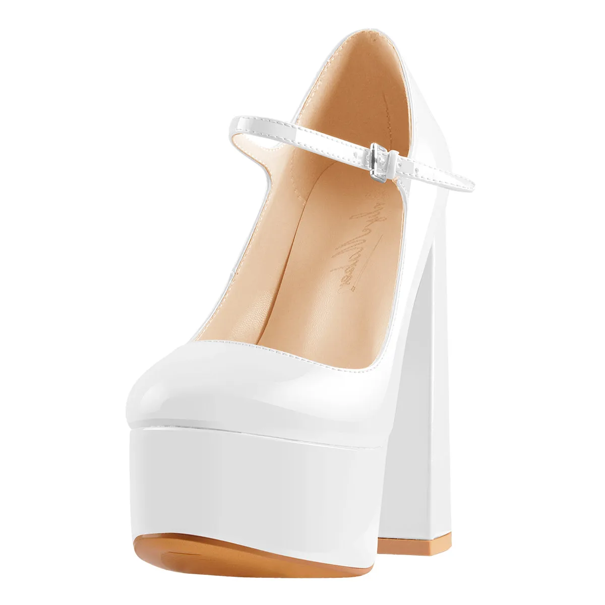 Platform Round Toe Chunky Square High Heels Pumps