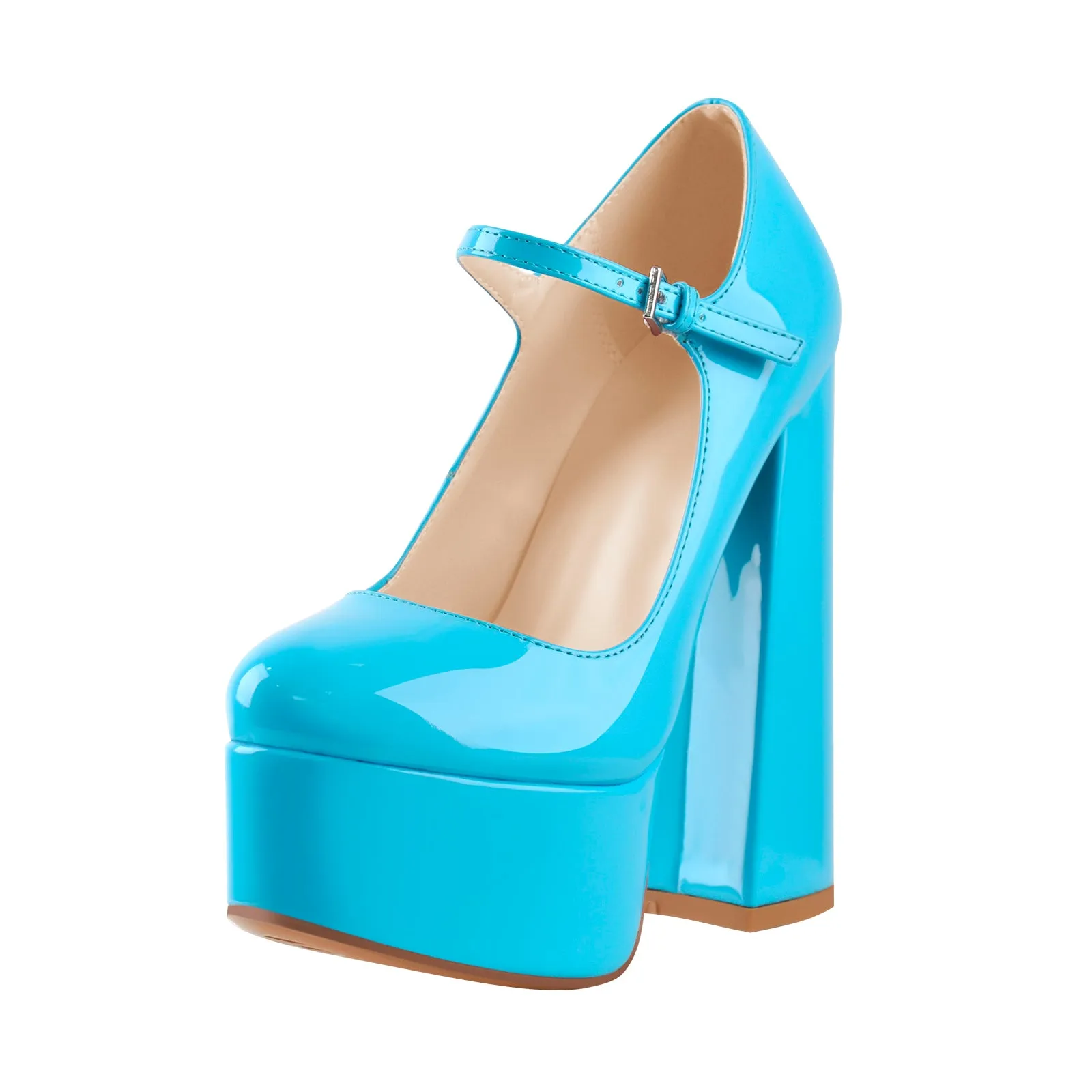 Platform Round Toe Chunky Square High Heels Pumps