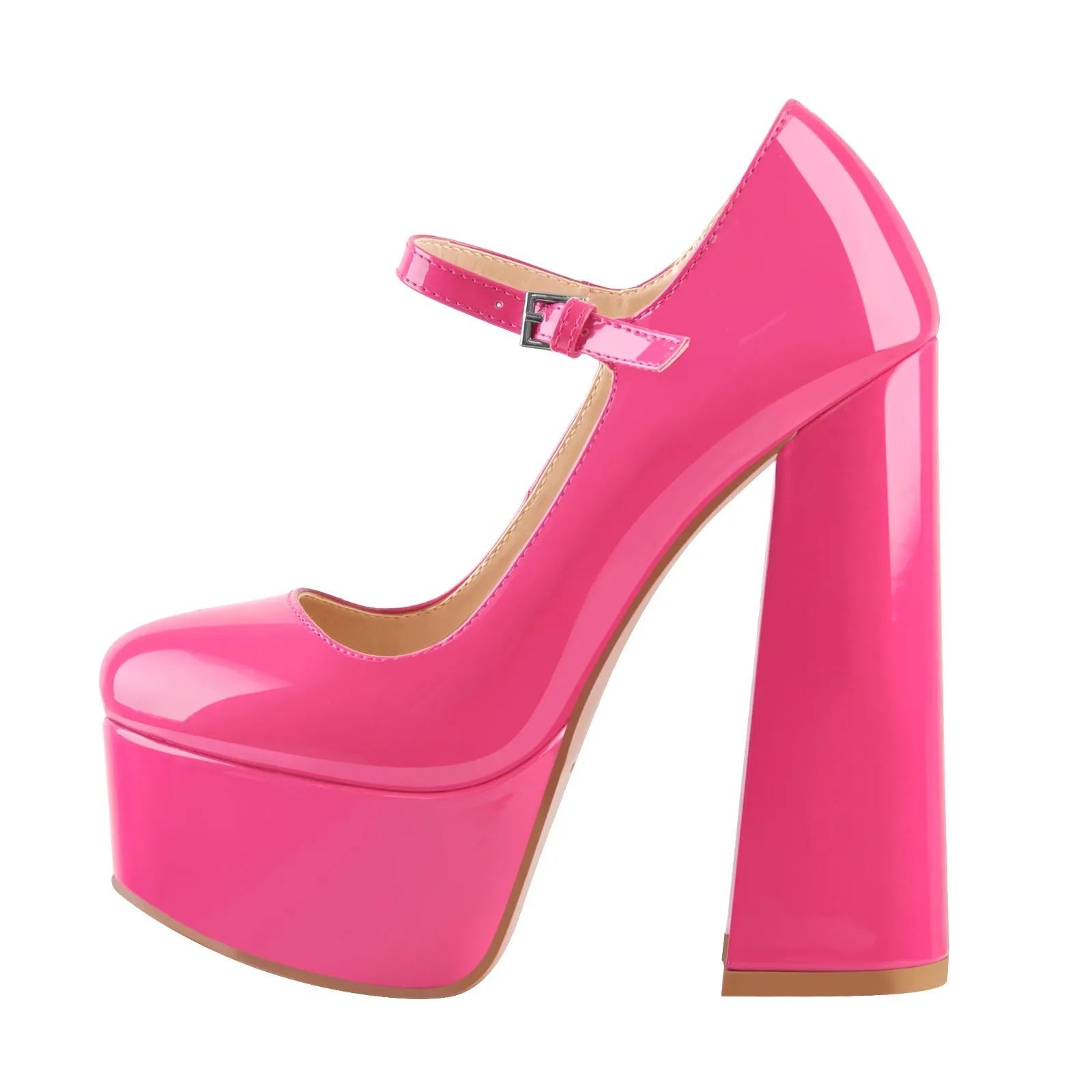 Platform Round Toe Chunky Square High Heels Pumps