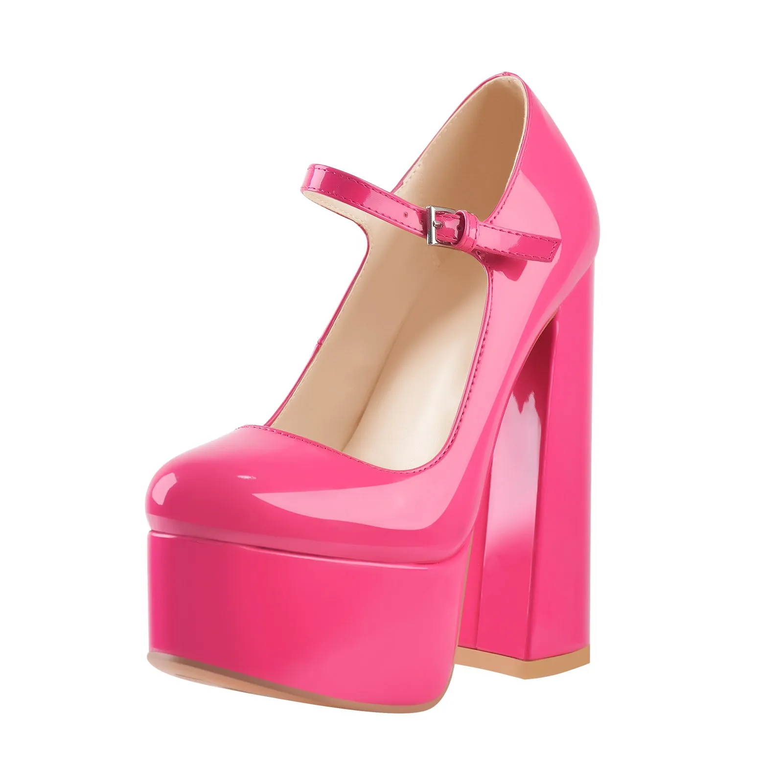 Platform Round Toe Chunky Square High Heels Pumps