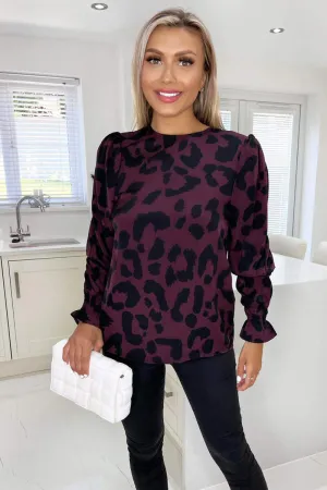 Plum And Black Animal Print Long Sleeve Top