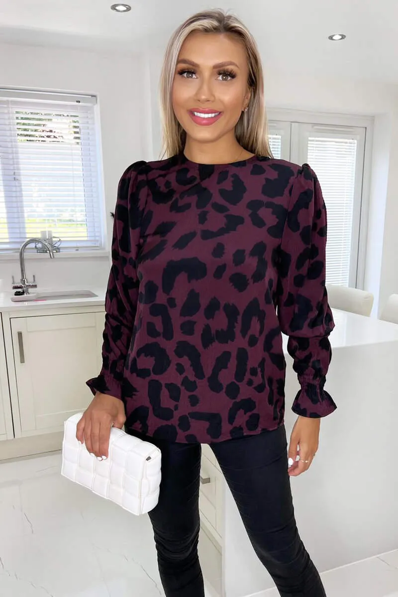 Plum And Black Animal Print Long Sleeve Top