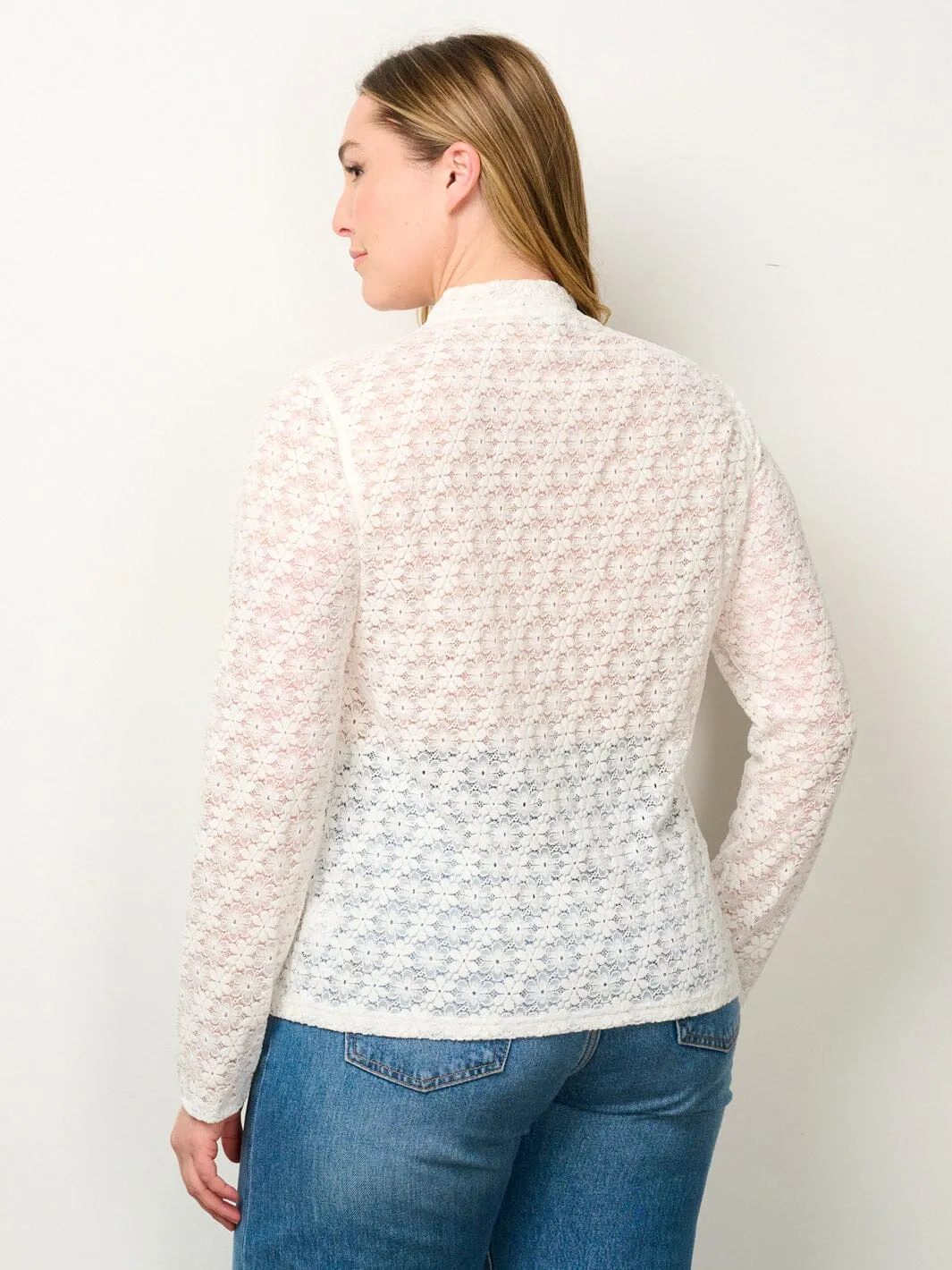 PLUS SIZE LONG SLEEVE MOCK NECK FLORAL LACE BLOUSE TOP