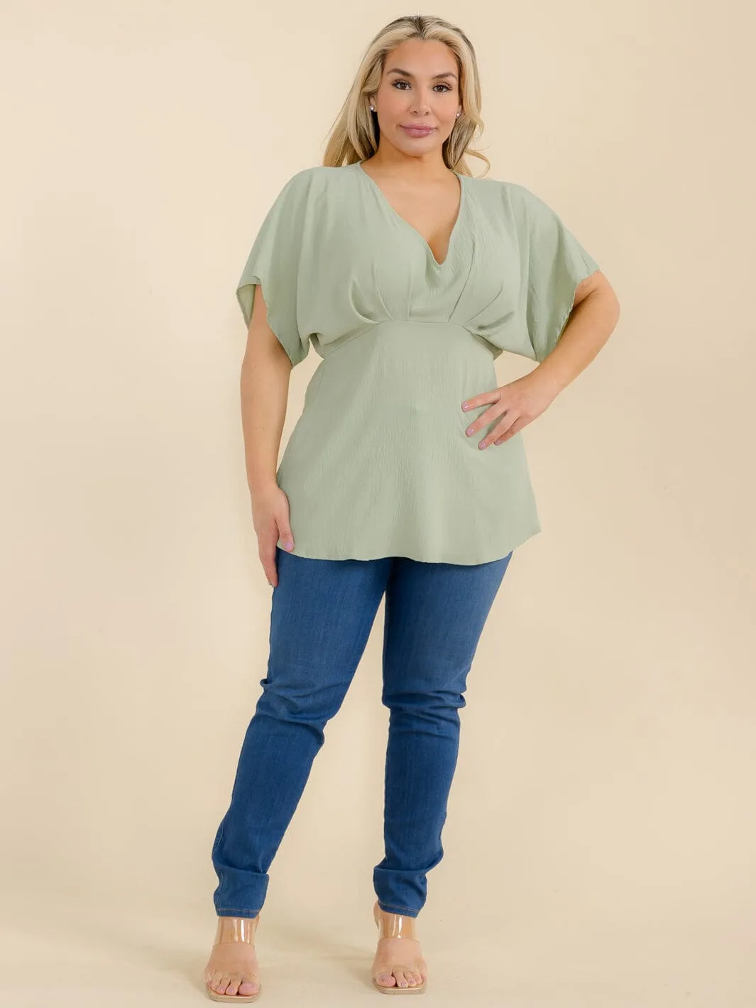 PLUS SIZE SHORT SLEEVE V-NECK PEPLUM TUNIC BLOUSE