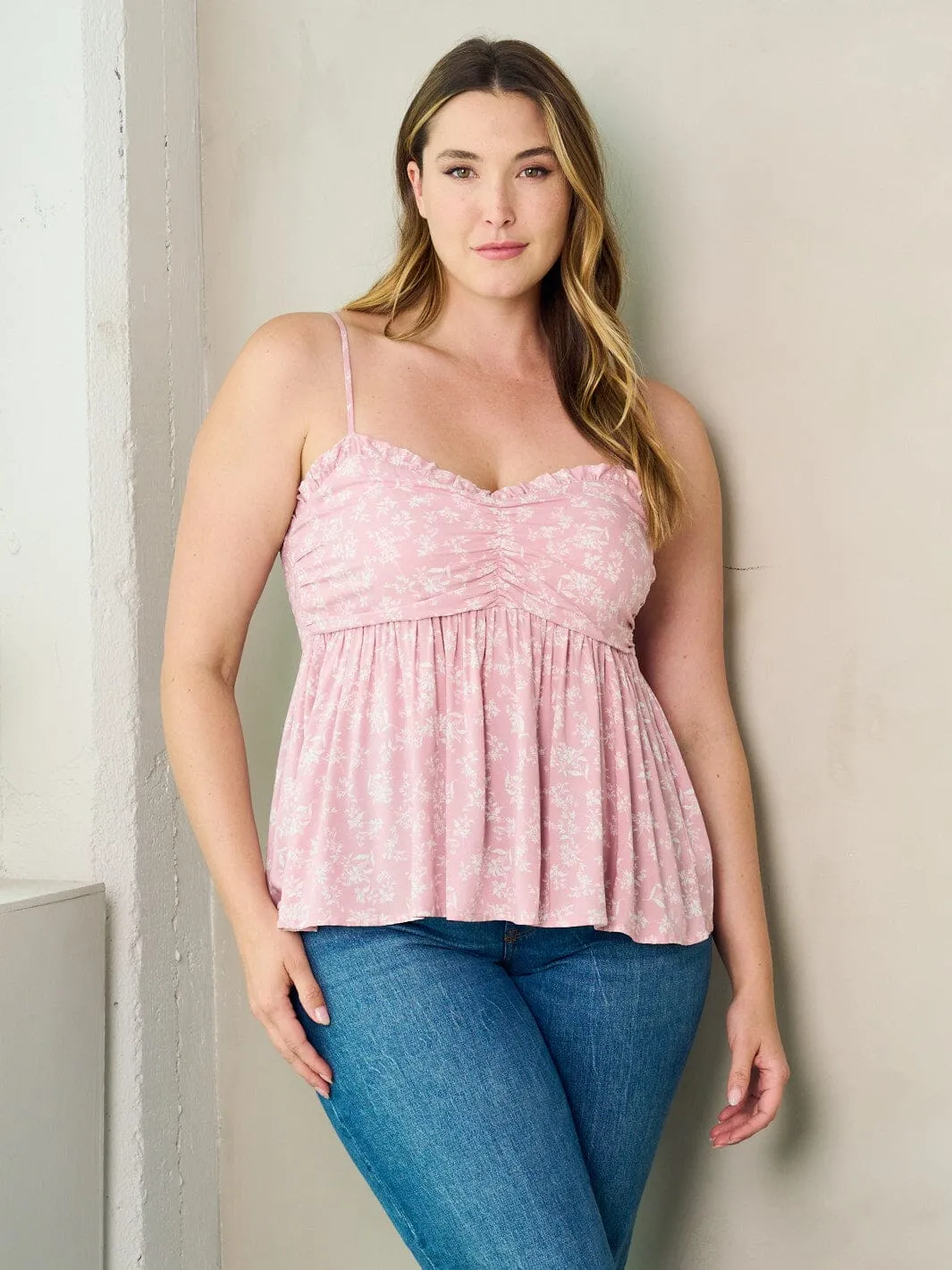 PLUS SIZE SLEEVELESS SMOCK PLEPLUM FLORAL TANK TOP