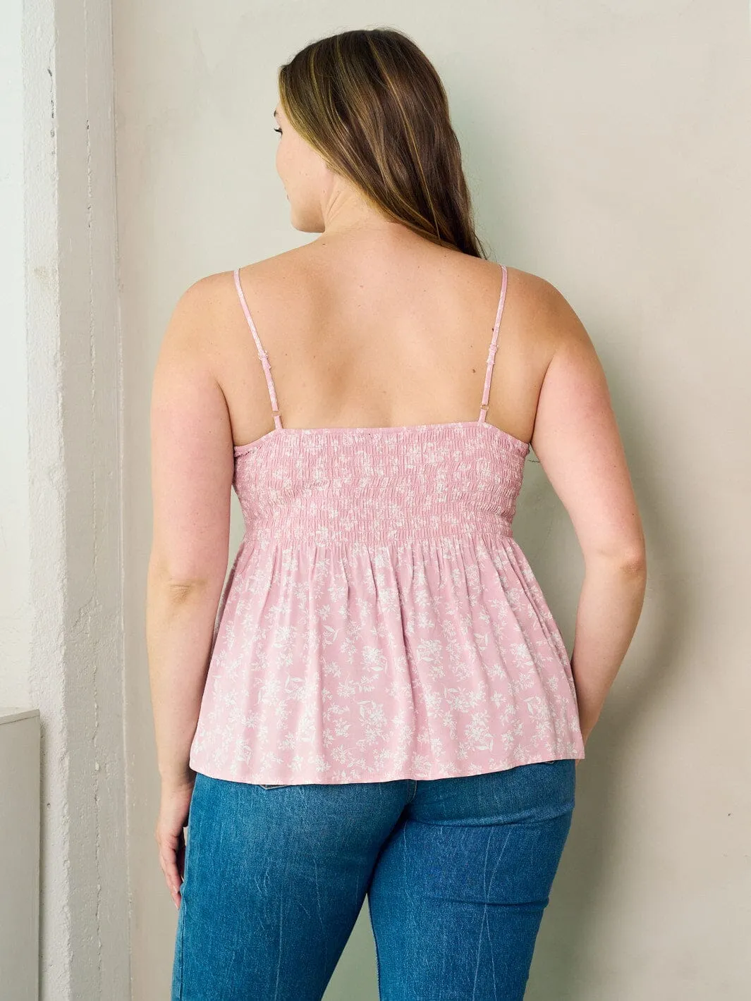 PLUS SIZE SLEEVELESS SMOCK PLEPLUM FLORAL TANK TOP
