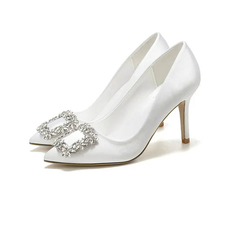 Pointed High Heel White Wedding Shoes