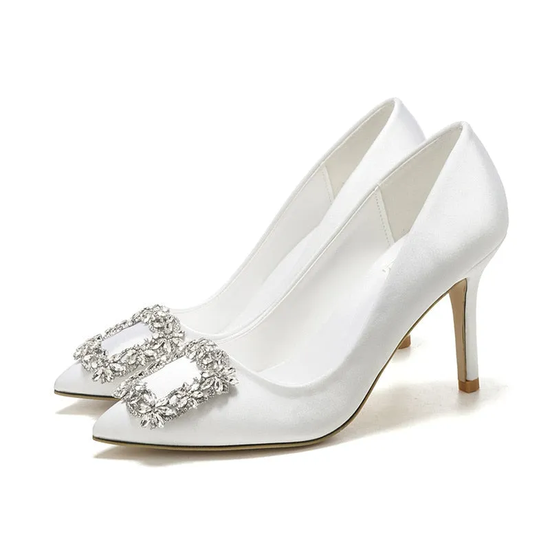 Pointed High Heel White Wedding Shoes