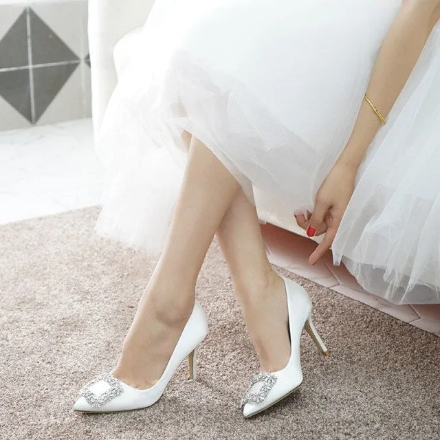 Pointed High Heel White Wedding Shoes